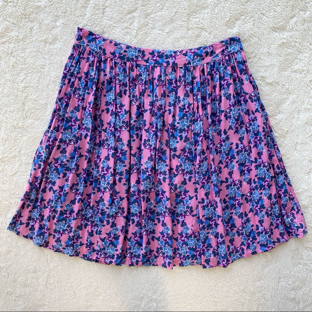 Tiare Hawaii pink blue floral rayon mini skirt S/M